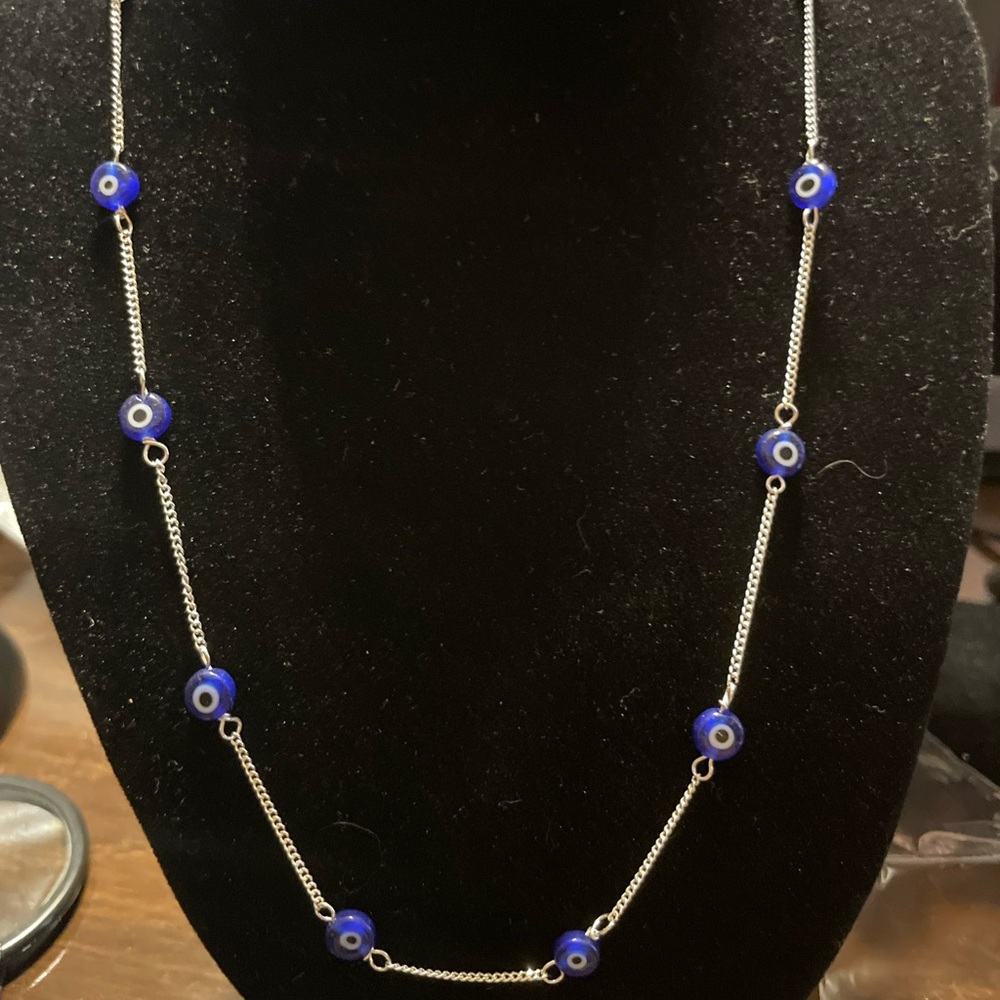 Sterling Silver 925  / Scarlet Blue Evil Eye Women 16 Inch